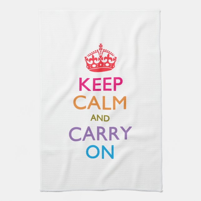 KEEP CALM AND CARRY ON Multicolored Tea Towel (Vertical)