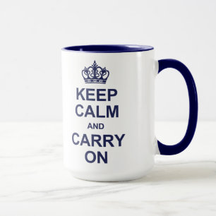 Keep calm and carry on - navy blue mug