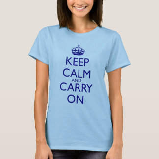 Keep Calm and Carry On Navy Blue Text T-Shirt