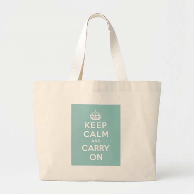 Keep Calm and Carry On on Light Blue Large Tote Bag (Front)