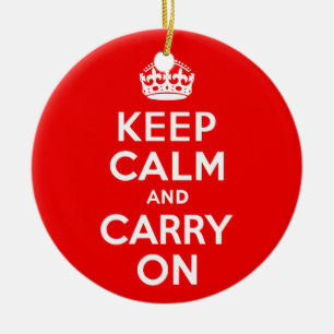 Keep Calm and Carry On Red Ceramic Tree Decoration