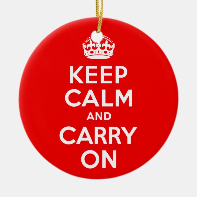 Keep Calm and Carry On Red Ceramic Tree Decoration (Front)