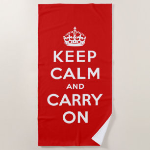 Keep Calm and Carry On (Red Design) Beach Towel
