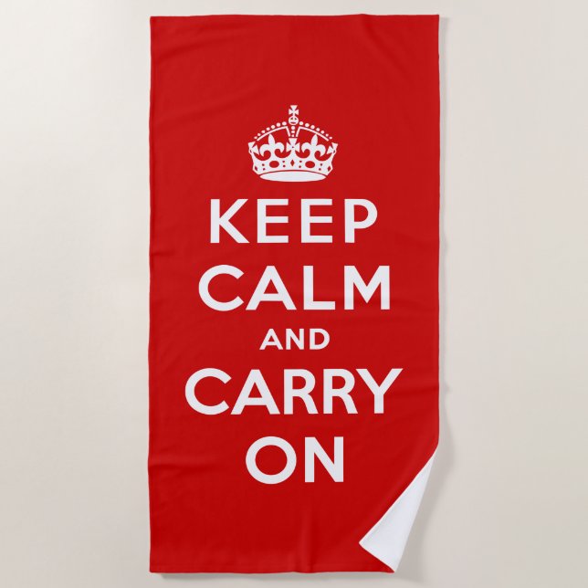 Keep Calm and Carry On (Red Design) Beach Towel (Front)
