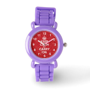 Keep Calm And Carry On Red Glitter Watch