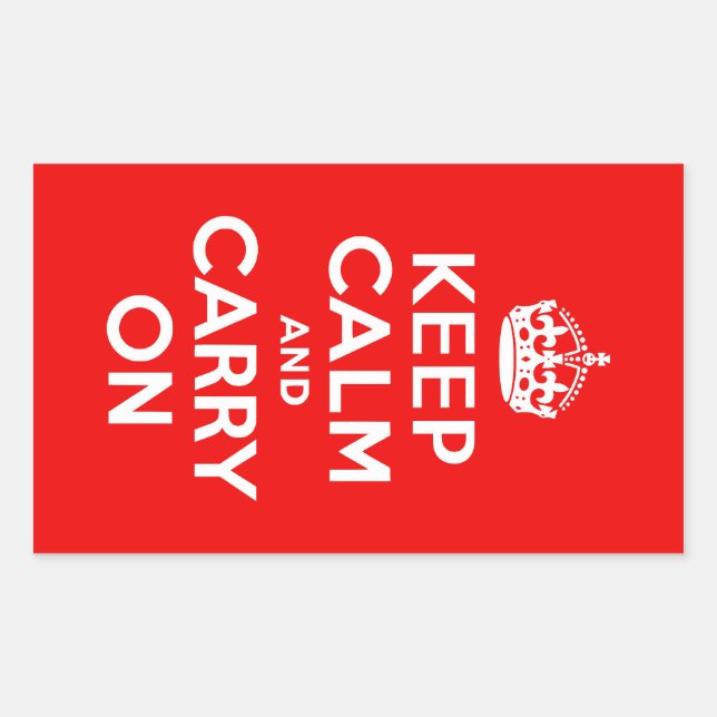 Keep Calm and Carry On Red Rectangular Sticker (Front)