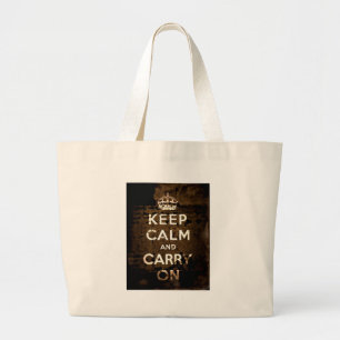 Keep Calm and Carry On Sepia Grunge Large Tote Bag