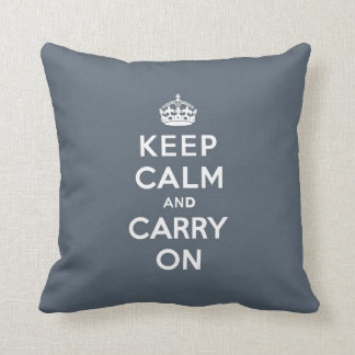 Keep Calm and Carry On Slate Grey with White Text Cushion