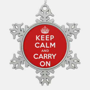 Keep Calm and Carry On Snowflake Pewter Christmas Ornament