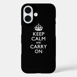 KEEP CALM AND CARRY ON Solid Black iPhone 16 Case