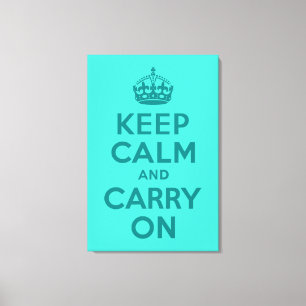 Keep Calm and Carry On Turquoise Wrapped Canvas
