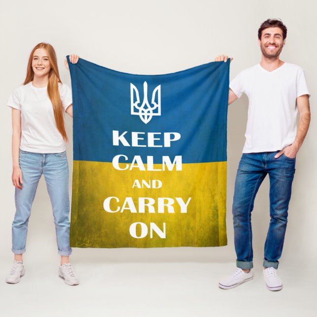 Keep calm and carry on Ukrainian emblem trident  Fleece Blanket (In Situ)