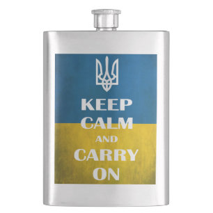 Keep calm and carry on Ukrainian emblem trident Hip Flask