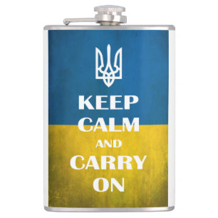 Keep calm and carry on Ukrainian emblem trident Hip Flask