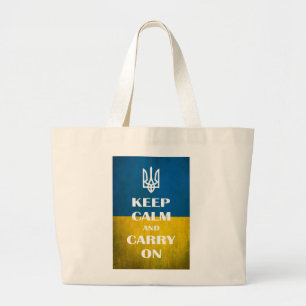 Keep calm and carry on Ukrainian emblem trident Large Tote Bag