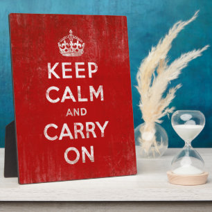 Keep Calm and Carry On, Vintage Red and White Plaque