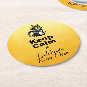 Keep Calm and Celebrate Goat year 2027 rPco Round Paper Coaster