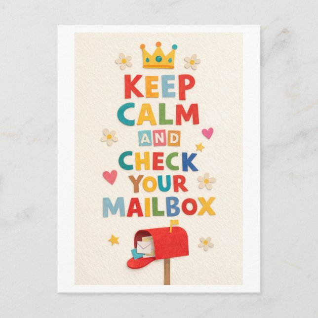 "Keep Calm and Check Your Mailbox" Postcard (Front)