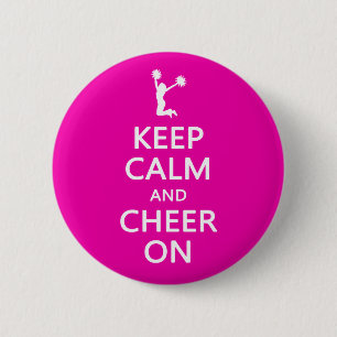 Keep Calm and Cheer On, Cheerleader Pink 6 Cm Round Badge