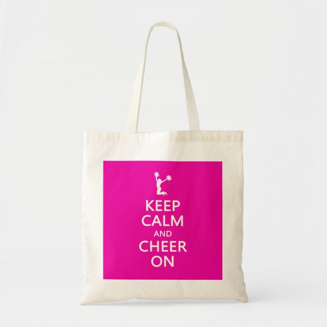 Keep Calm and Cheer On, Cheerleader Pink Tote Bag (Front)