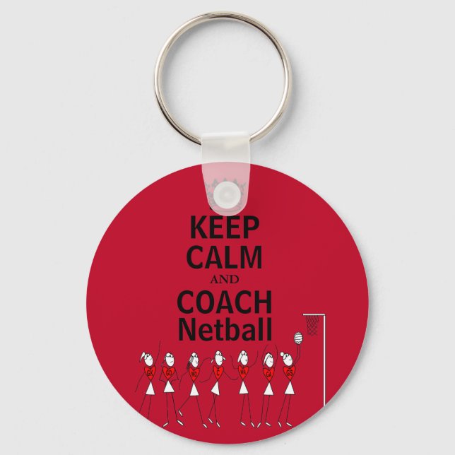 Keep Calm and Coach Netball Design Key Ring (Front)