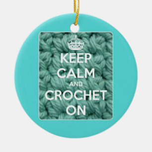 Keep Calm and Crochet On Blue Ceramic Tree Decoration