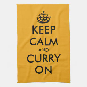 Keep calm and curry on funny yellow kitchen tea towel