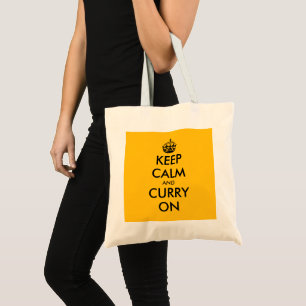 Keep calm and curry on funny yellow tote bag