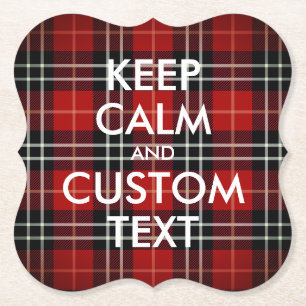 Keep Calm and Customise this Red Plaid Paper Coaster