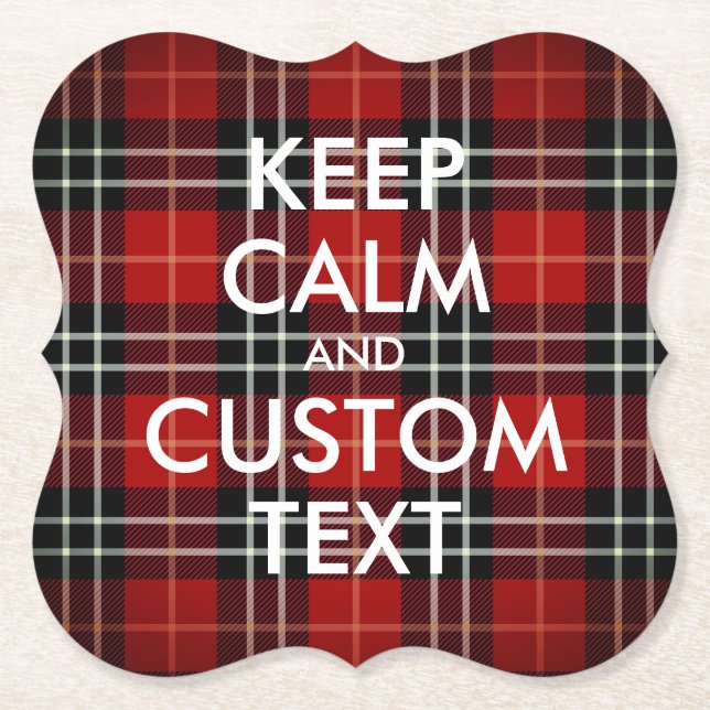 Keep Calm and Customise this Red Plaid Paper Coaster (Front)