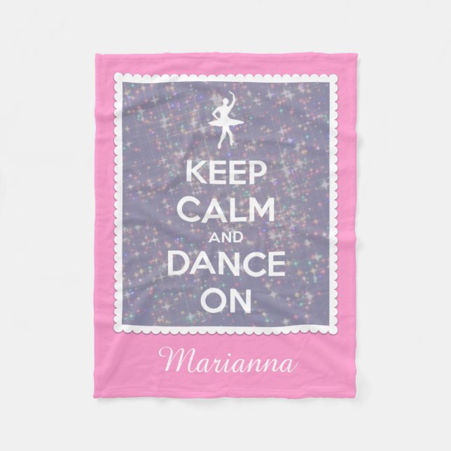 Keep Calm and Dance On Lavender Bokeh Personalised Fleece Blanket (Front)