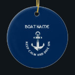 Keep Calm And Dive On,Anchor Navy Blue  Ceramic Tree Decoration<br><div class="desc">This image features an anchor on a navy blue background.</div>