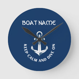 Keep Calm And Dive On,Anchor Navy Blue  Round Clock