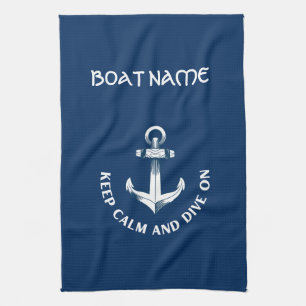 Keep Calm And Dive On,Anchor Navy Blue  Tea Towel