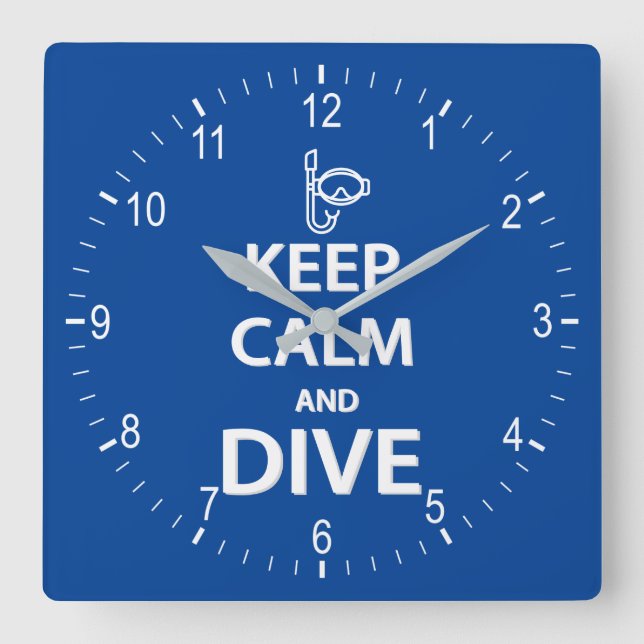 Keep calm and dive square wall clock (Front)