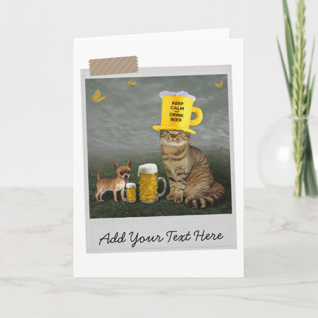 Keep Calm And Drink Beer Cat Funny Card (Front)