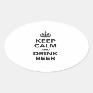 Keep Calm And Drink Beer Phrase Oval Sticker