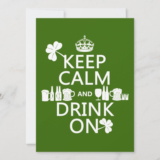 Keep Calm and Drink On (irish st patricks) Invitation (Front)