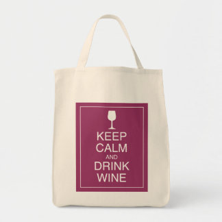 Keep Calm and Drink Wine - Bottle Grocery Tote Bag