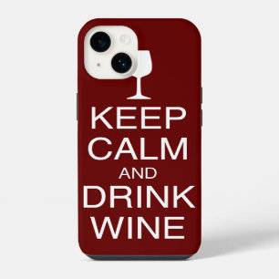 Keep Calm and Drink Wine Funny Dark Red iPhone 14 Case