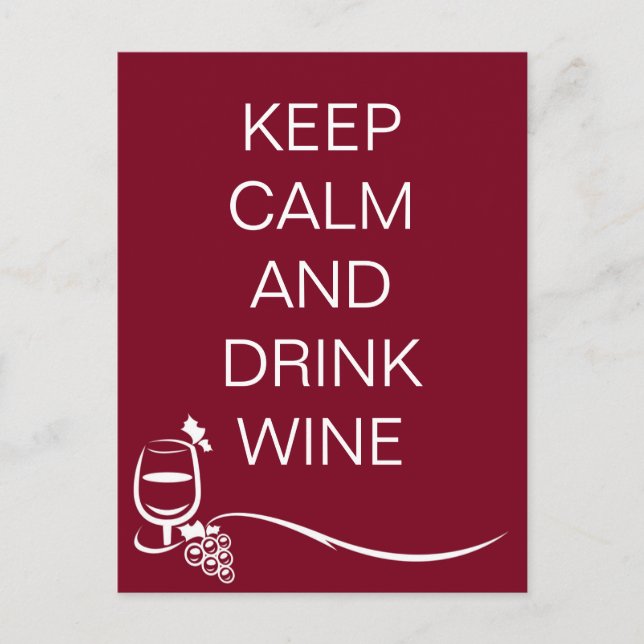 Keep Calm and Drink Wine Quote with Grapes Postcard (Front)
