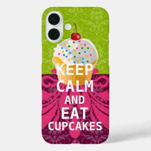 KEEP CALM AND Eat Cupcakes-change plum any colour iPhone 16 Plus Case