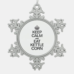KEEP CALM AND EAT KETTLE CORN SNOWFLAKE PEWTER CHRISTMAS ORNAMENT