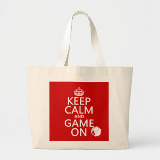 Keep Calm and Game On - dice - all colours Large Tote Bag