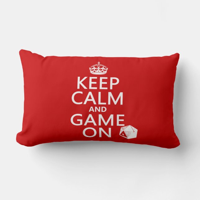 Keep Calm and Game On - dice - all colours Lumbar Cushion (Front)
