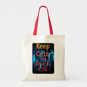 Keep Calm and Geek On Binary Code Tote Bag