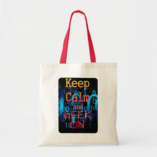 Keep Calm and Geek On Binary Code Tote Bag (Front)
