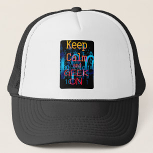 Keep Calm and Geek On Binary Code Trucker Hat