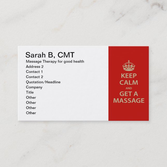 Keep Calm and Get a Massage Appointment Card (Front)