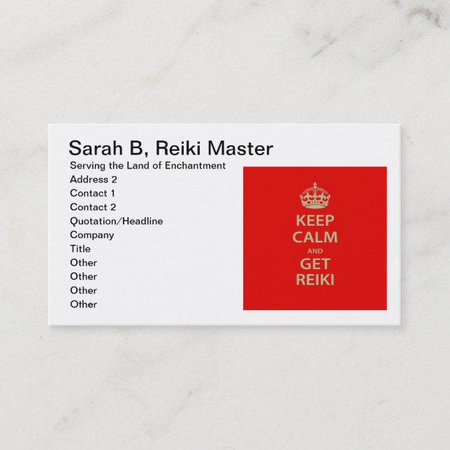 Keep Calm and Get Reiki Appointment Card (Front)